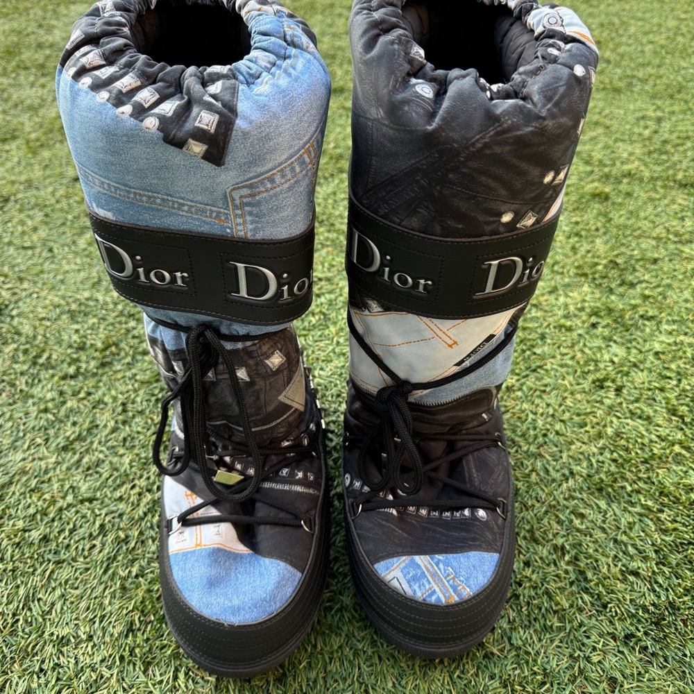 Dior Galliano Vintage Trompe l’oeil Denim Print Moon Boots NWOB Size EU 41-43